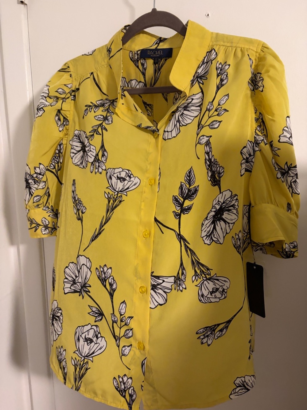 RACHEL Rachel Roy Yellow Floral Button-Front Blouse